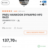 
            255/60R18 Hankook Dynapro hp2
    

                        112
        
                    V
        
    
    4x4 एसयूवी


